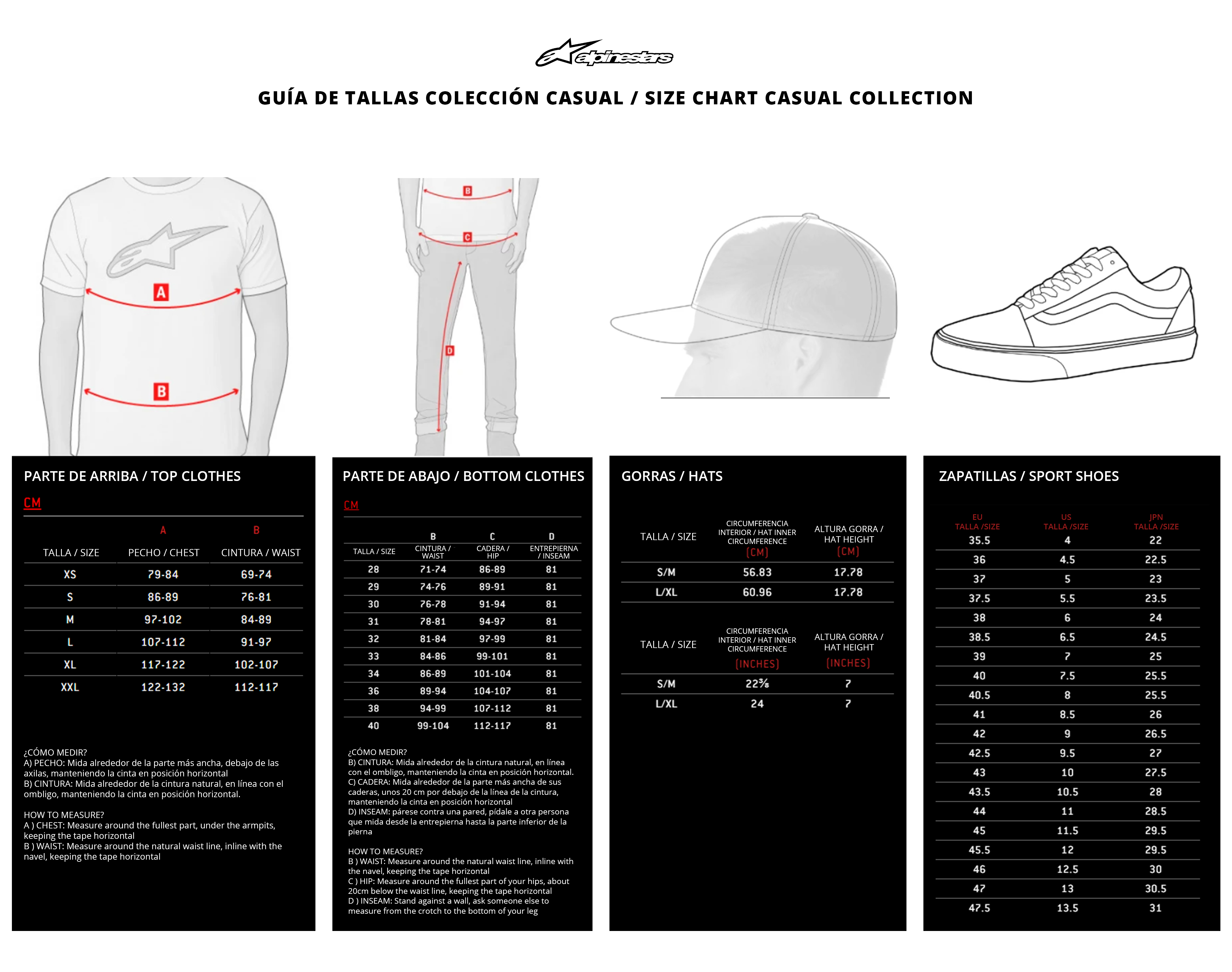 Guía de tallas Alpinestars Ropa casual | CDC Sport
